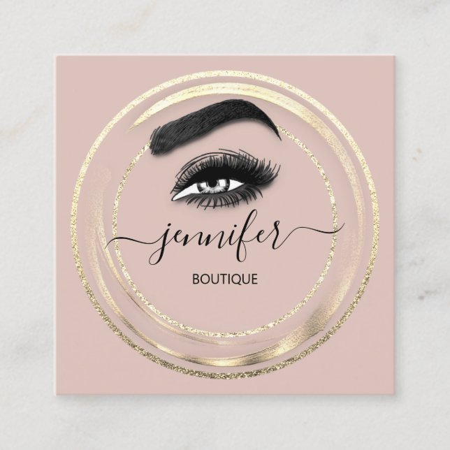QR Code Logo Glitter Gold  Rose Eyelash Skin Square Business Card (Front)