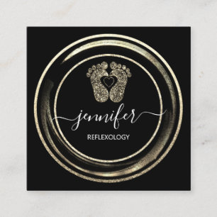 QR Code Logo Gold Black Reflexology Foot Massages  Square Business Card