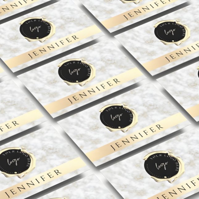 QR Code & Logo Gold White Marble Business Card (Creator Uploaded)