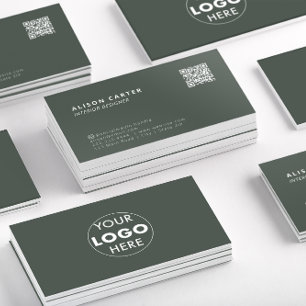 QR Code & Logo Green Modern Professional Business Card