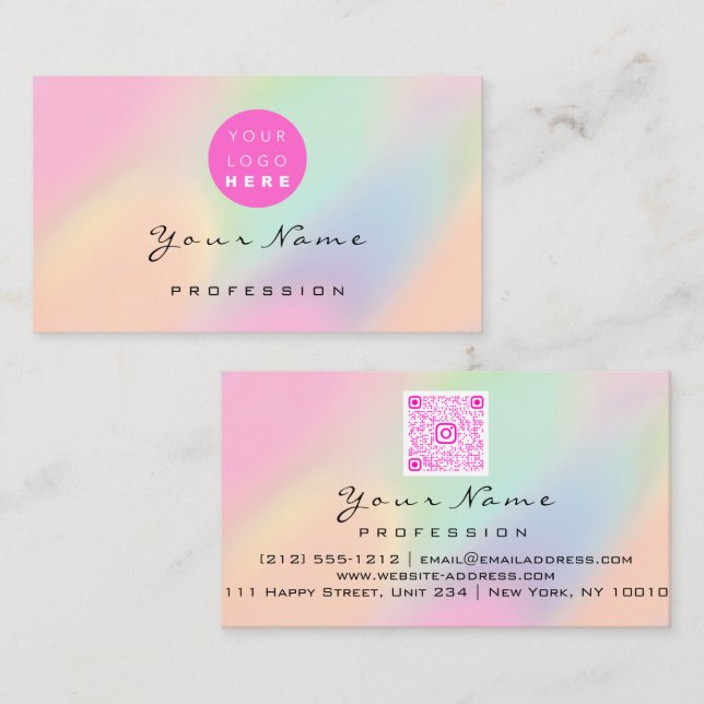 QR Code Logo Makeup Artist Hair Nails Pastel Ombre Business Card (Front/Back)