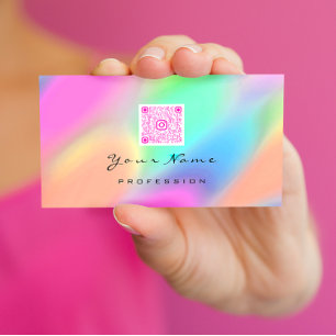 QR Code Logo Makeup Artist Hair Nails Pink Business Card