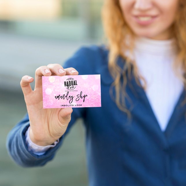 QR Code Logo Makeup Artist Shop Pink Glitter  Business Card (QR Code Logo Makeup Artist Shop Pink Glitter Business Card)