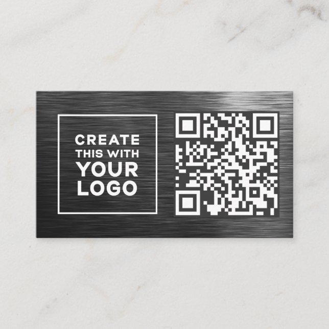 QR Code Logo Metallic Look Professional Modern Business Card (Front)
