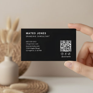 QR Code Logo Minimalist Black Business Card