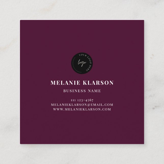 QR Code Logo Minimalist Burgundy Square Business Card (Back)