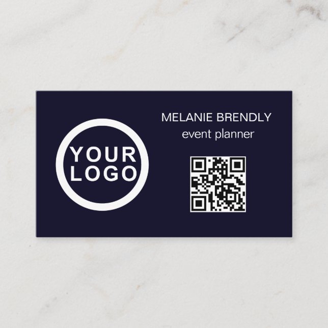 QR Code Logo Modern Minimalist Navy Business Card (Front)