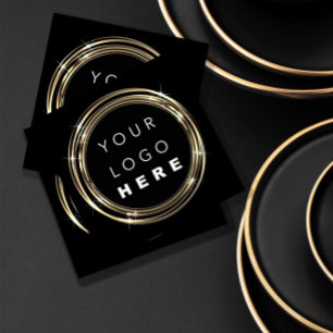 QR Code Logo Online Shop Frame Gold Black White Square Business Card
