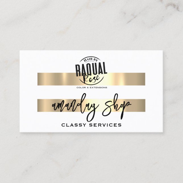 QR Code Logo Online Shop Gold White Modern Business Card (Front)