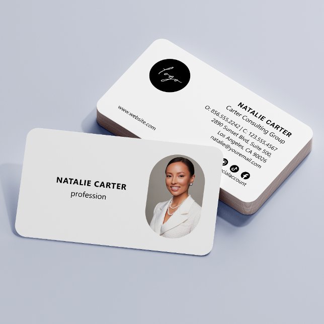 QR CODE  Logo OVAL Photo Professional PLAIN WHITE Business Card (Creator Uploaded)