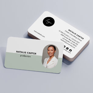 QR CODE Logo OVAL Photo Professional SAGE GREEN Business Card