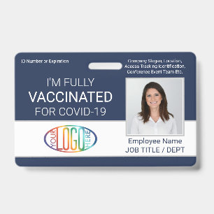 QR Code Logo Photo Employee ID Vaccine Pass Navy Badge