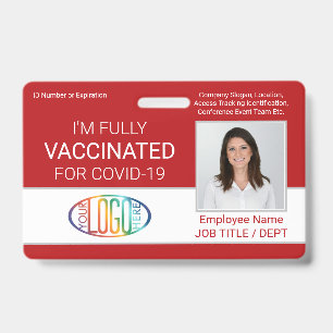 QR Code Logo Photo Employee ID Vaccine Pass Red Badge