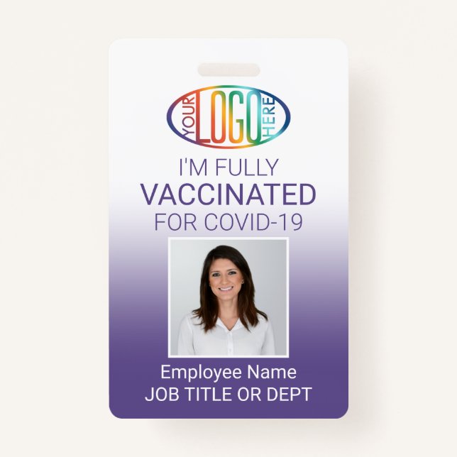 QR Code Logo Photo ID Covid Vaccine Pass Purple ID Badge (Front)