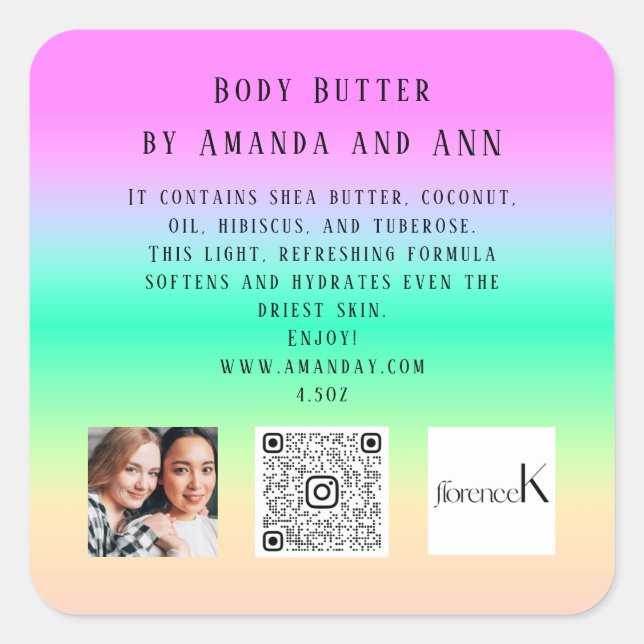 QR CODE LOGO PHOTO PRODUCT BALM COSMETICS OMBRE SQUARE STICKER (Front)