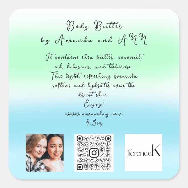 QR CODE LOGO PHOTO PRODUCT COSMETICS DESCRIPTION SQUARE STICKER (Front)