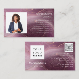QR Code Logo Photo Professional Company Marble Business Card
