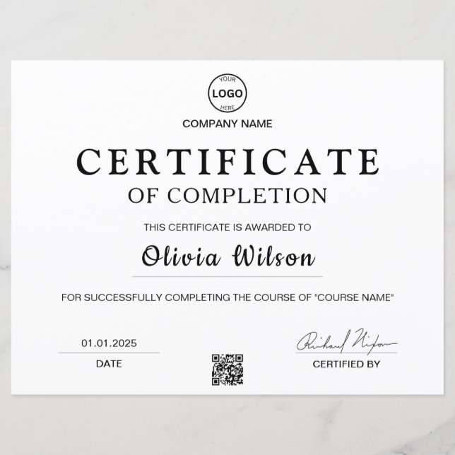Qr Code Logo Professional Certificate Award  (Front)