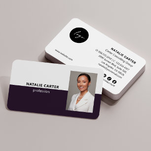 QR CODE Logo Professional Photo Portrait PURPLE Business Card