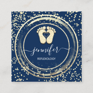 QR Code Logo Reflexology Foot Massage Blue Navy Square Business Card