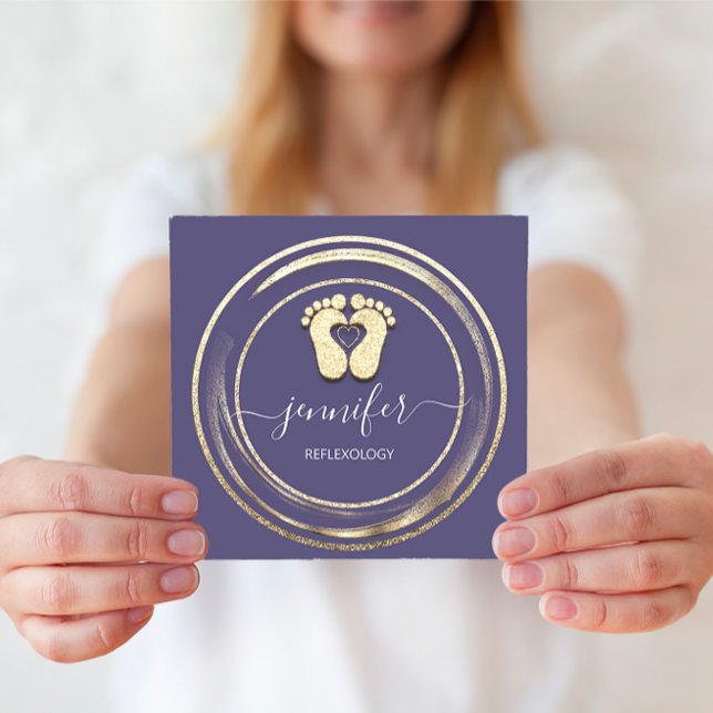 QR Code Logo Reflexology Foot Massage Feet Purple Square Business Card (QR Code Logo Reflexology Foot Massage Feet Purple Square Business Card)
