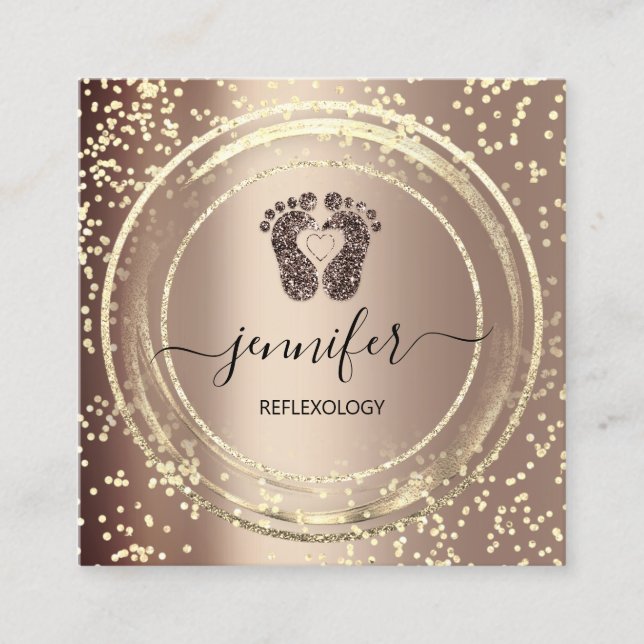 QR Code Logo Reflexology Foot Massage Feet Rose Square Business Card (Front)