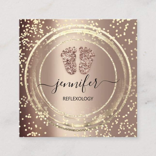 QR Code Logo Reflexology Massage Feet Rose Gold Square Business Card (Front)