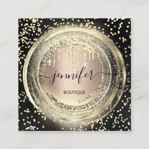 QR Code Logo Shop Black Rose Gold Drips Confetti Square Business Card