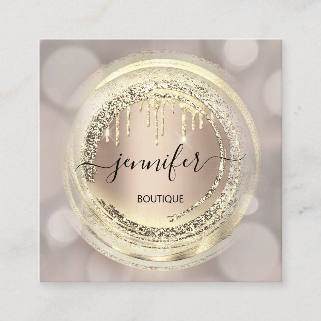 QR Code Logo Shop Blush Rose Gold Drips Abstract Square Business Card (Front)