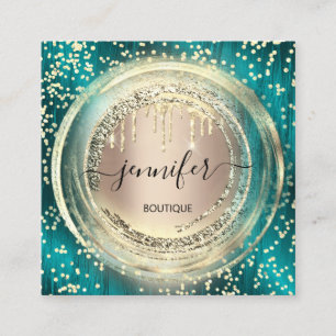 QR Code Logo Shop Blush Rose Gold Drips Confetti Square Business Card