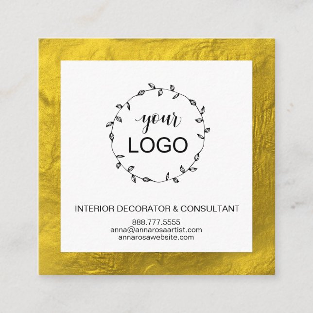 *~* QR Code LOGO- Social Media Icons Gold Foil Square Business Card (Front)