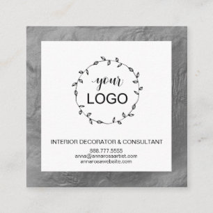 *~* QR Code LOGO- Social Media Icons SILVER Foil   Square Business Card