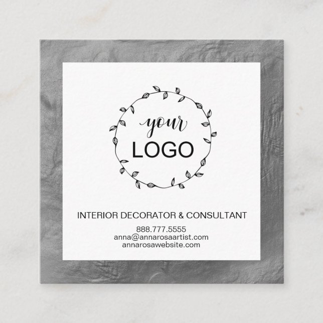 *~* QR Code LOGO- Social Media Icons SILVER Foil   Square Business Card (Front)