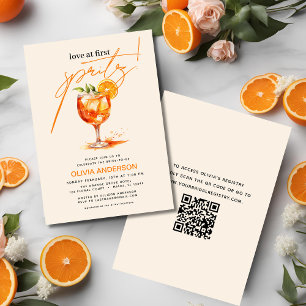 QR Code Love at First Spritz Orange Bridal Shower  Invitation