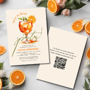 QR Code Love at First Spritz Orange Bridal Shower  Invitation