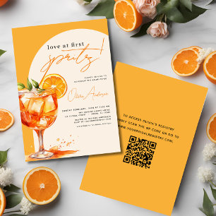 QR Code Love at First Spritz Orange Bridal Shower  Invitation
