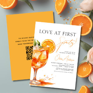 QR Code Love at First Spritz Orange Bridal Shower  Invitation