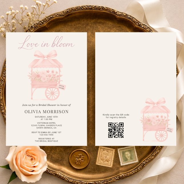QR Code Love in Bloom Flower Market Bridal Shower Invitation (Creator Uploaded)