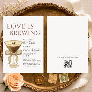 QR Code Love is Brewing Martini Bridal Shower Invitation