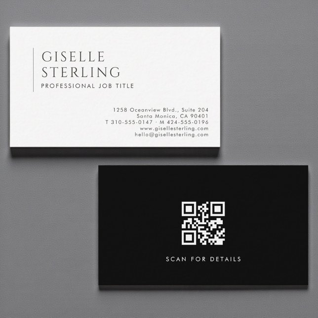 QR Code Luxury Minimalist Professional Black White Business Card (Creator Uploaded)