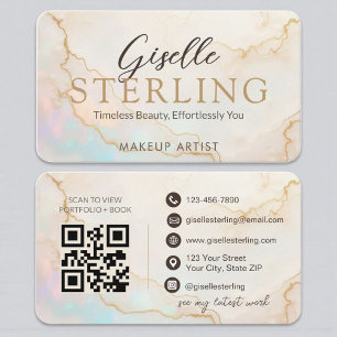 QR Code Luxury Opal Stone Elegant Script Business Card