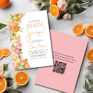 QR Code Main Squeeze Citrus Bridal Shower Orange Invitation