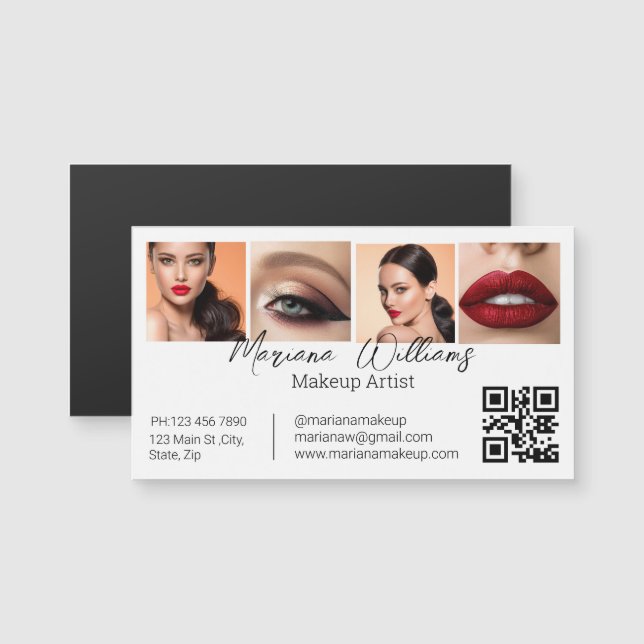 qr code makeup artist 4 photos business magnet (Front/Back)