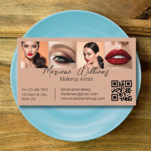 qr code makeup artist 4 photos collage brown business card