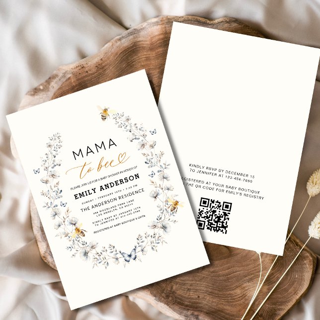 QR Code Mama to Bee Wildflower Baby Shower Invitation (Creator Uploaded)