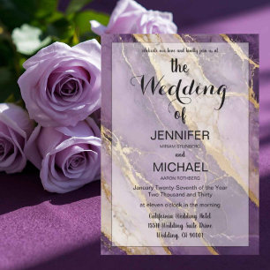 QR Code Marble   Purple Modern Luxury Wedding Invitation
