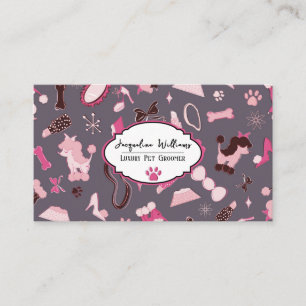 QR Code Mauve Girly Mid-Century Pet Groomer II Business Card