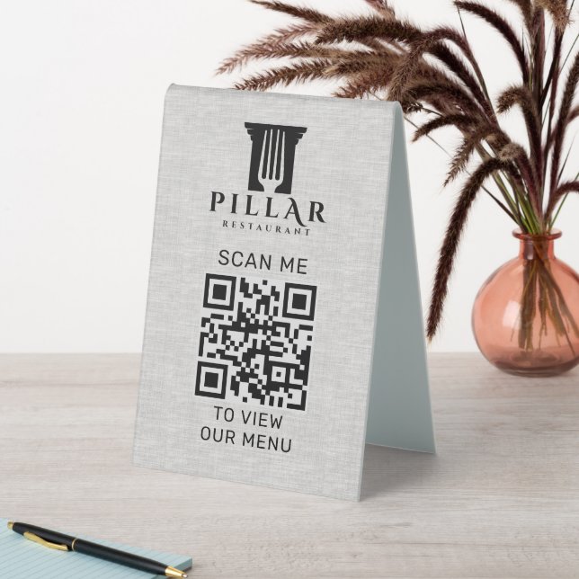 QR Code Menu Grey Linen Custom Logo (In SItu (Table))