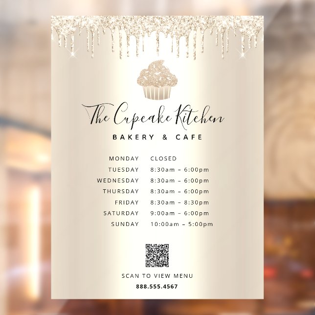 QR Code Menu Hours Cupcake Bakery Gold Glitter (Sheet 2)