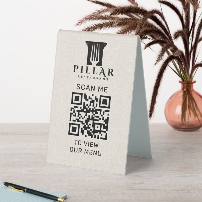 QR Code Menu Light Beige Linen Custom Logo (In SItu (Table))